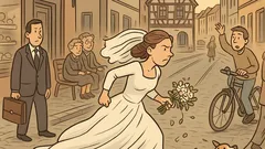 Witz: Frau im Hochzeitskleid rennt Innenstadt